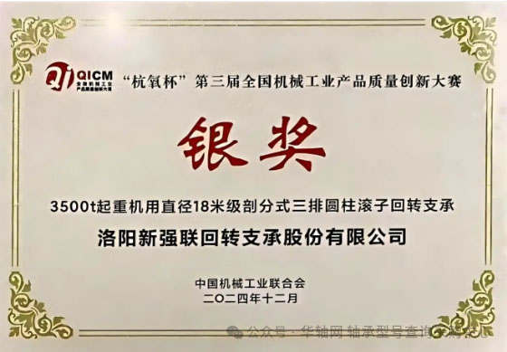 新強聯回轉支承項目榮獲全國機械工業質量創新大賽銀獎,樹立行業新標桿 新強聯回轉支承項目榮獲全國機械工業質量創新大賽銀獎,樹立行業新標桿