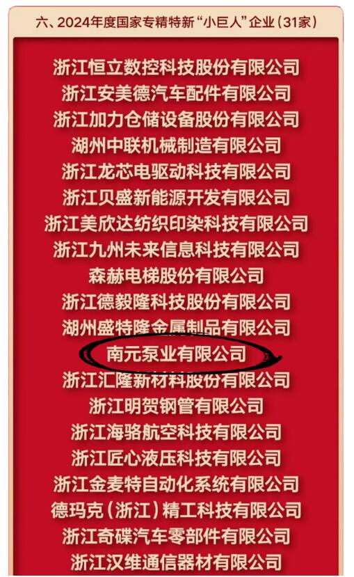 南元泵業斬獲國家專精特新“小巨人”與國內首臺(套)兩項殊榮 南元泵業斬獲國家專精特新“小巨人”與國內首臺(套)兩項殊榮